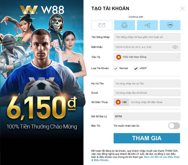 Hướng dẫn đăng ký tài khoản W88